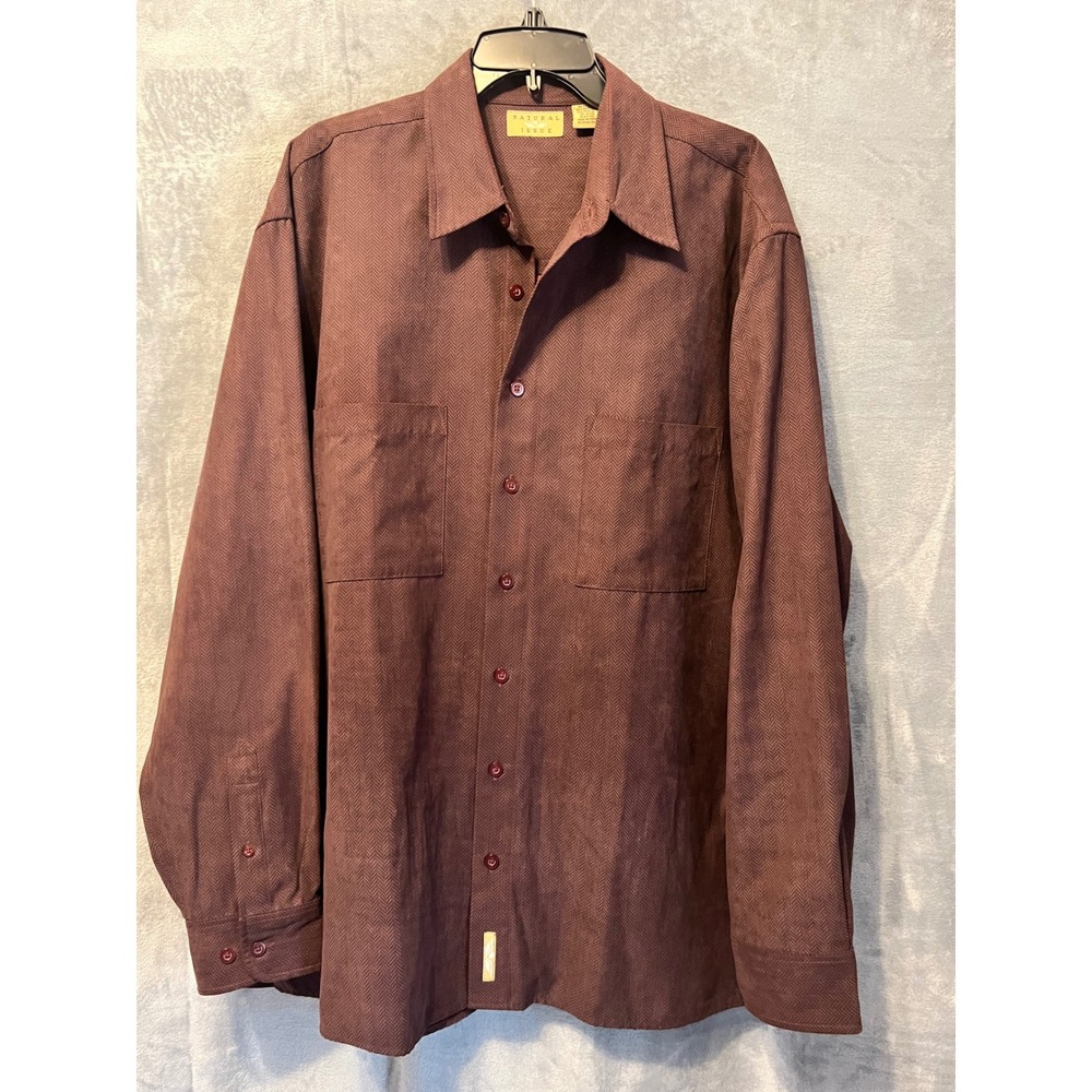 Natural Issue Brown Herringbone Button Front Shir… - image 1